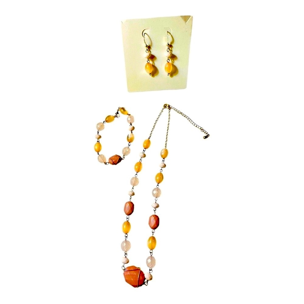 Fashion jewelry 3 pc set pink beaded necklace bracelet & earrings